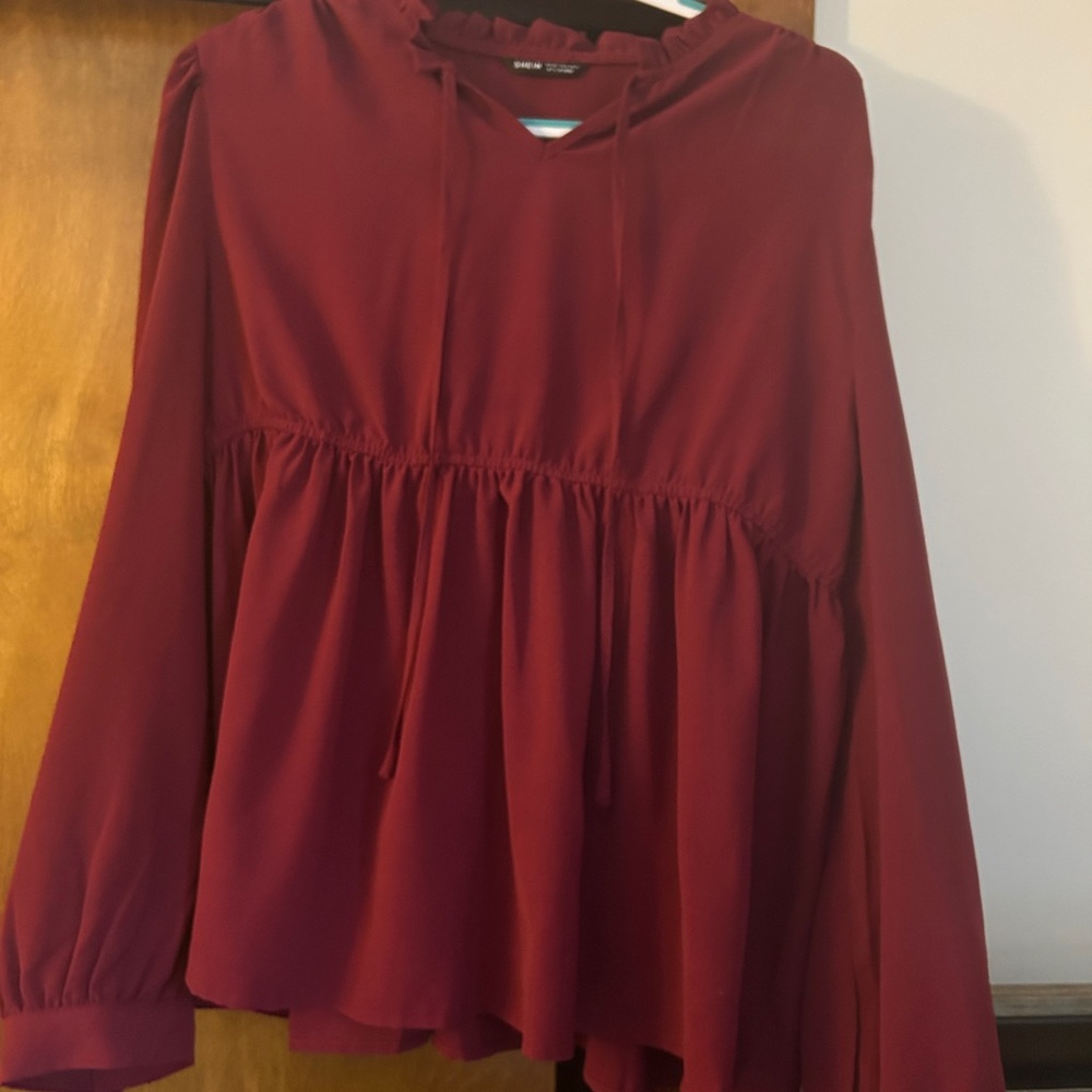 SHEIN Red Smocked Blouse with Relaxed Fit